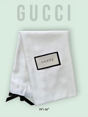 Gucci Bone Sateen Dust Bag with Black Logo and Black Drawstring